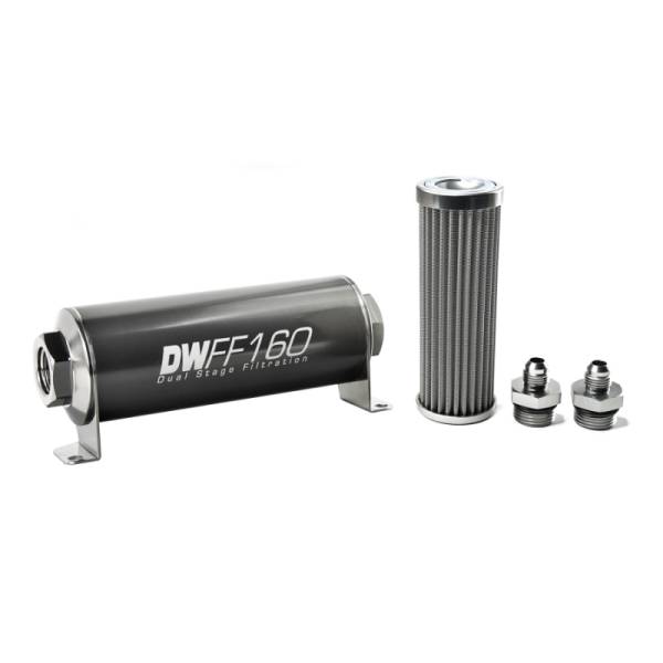 DeatschWerks - DeatschWerks Stainless Steel 6AN 100 Micron Universal Inline Fuel Filter Housing Kit (160mm) - 8-03-160-100K-6