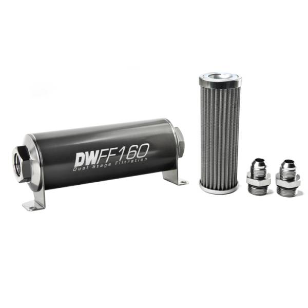 DeatschWerks - DeatschWerks Stainless Steel 8AN 100 Micron Universal Inline Fuel Filter Housing Kit (160mm) - 8-03-160-100K-8