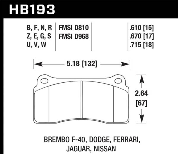 Hawk Performance - Hawk 03-06/08-09 Dodge Viper / 88-92 Ferrari F40 / 95-97 F50 DTC-60 Race Brembo Brake Pads - HB193G.670