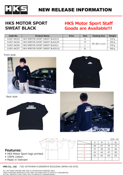 HKS - HKS MOTORSPORT SWEATSHIRT BLACK S - 51007-AK254