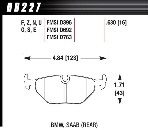 Hawk Performance - Hawk 95-99 BMW M3 E36 Performance Ceramic Street Rear Brake Pads - HB227Z.630