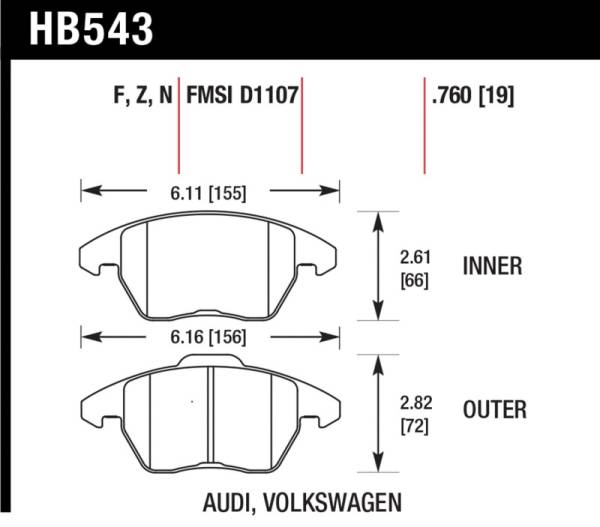 Hawk Performance - Hawk Audi A3 Quattro / VW EOS / Golf / Jetta / Passat / Rabbit HPS Front Brake Pads - HB543F.760