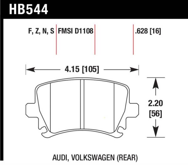 Hawk Performance - Hawk Audi A3 / A4 / A6 Quattro HPS Rear Brake Pads - HB544F.628