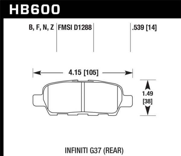 Hawk Performance - Hawk Infiniti G35 Sport/G37 / 08-10 Nissan Rogue / 07-09 Sentra SE-R / 10 Sentra SE-R M/T Performanc - HB600Z.539