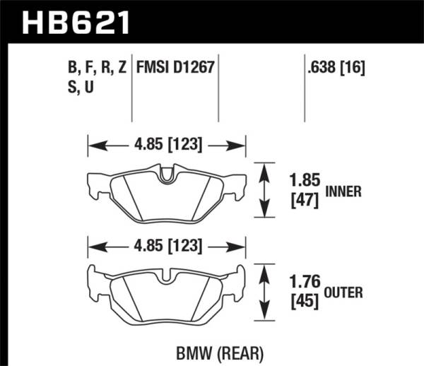 Hawk Performance - Hawk 08-11 BMW 128i / 10 BMW 323i / 07-11 BMW 328i / 07-11 BMW 328XI HPS Street Rear Brake Pads - HB621F.638