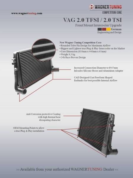 Wagner Tuning - Wagner Tuning VAG 2.0L TFSI/TSI Competition Intercooler Kit - 200001034