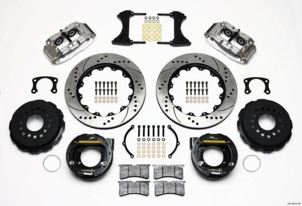 Wilwood - Wilwood Narrow Superlite 4R Rear P-Brk Kit 14.00in Drilled Polished New Big Ford 2.50in Offset - 140-10012-DP