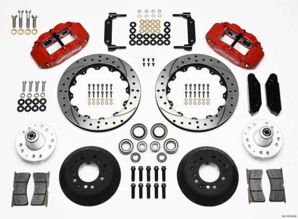 Wilwood - Wilwood Narrow Superlite 6R Front Hub Kit 12.88in Drilled Red 1968-1969 Mustang Disc Spindle - 140-10219-DR