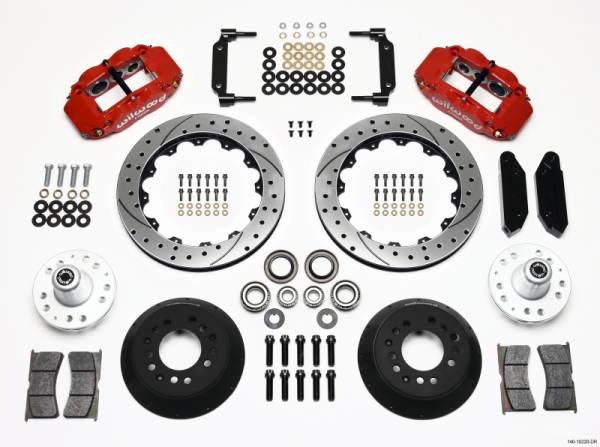 Wilwood - Wilwood Narrow Superlite 6R Front Hub Kit 12.88in Drilled Red 1970-1973 Mustang Disc Spindle - 140-10220-DR