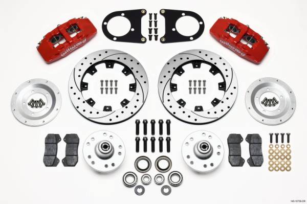 Wilwood - Wilwood Dynapro 6 Front Hub Kit 12.19in Drilled Red 37-48 Ford Psgr. Car Spindle - 140-10739-DR