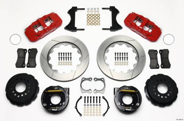 Wilwood - Wilwood AERO4 Rear P-Brake Kit 14.00in Red Chevy 12 Bolt w/ C-Clips - 140-10943-R