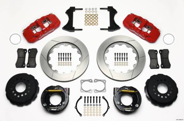 Wilwood - Wilwood AERO4 Rear P-Brake Kit 14.00in Red Chevy 12 Bolt-Spec 3.15in Brng - 140-10945-R