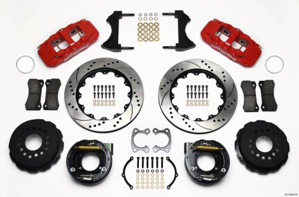 Wilwood - Wilwood AERO4 Rear P-Brake Kit 14.00in Drilled Red Small Ford 2.66in Offset - 140-10946-DR
