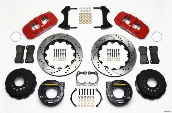 Wilwood - Wilwood AERO4 Rear P-Brake Kit 14.00in Drill Red Big Ford New Style 2.50in Offset - 140-10948-DR