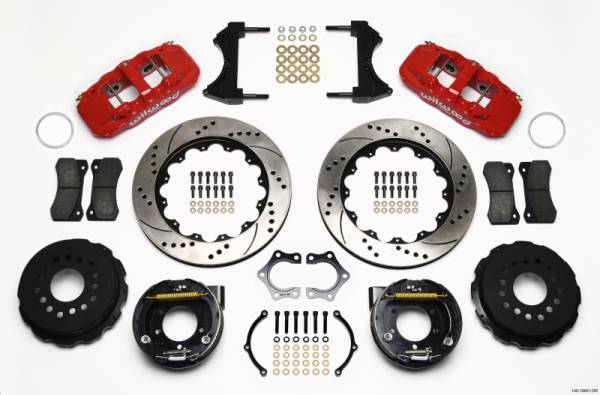 Wilwood - Wilwood AERO4 Rear P-Brake Kit 14.00in Drill Red Mopar/Dana 2.36in Off w/Snap Ring Brng - 140-10951-DR