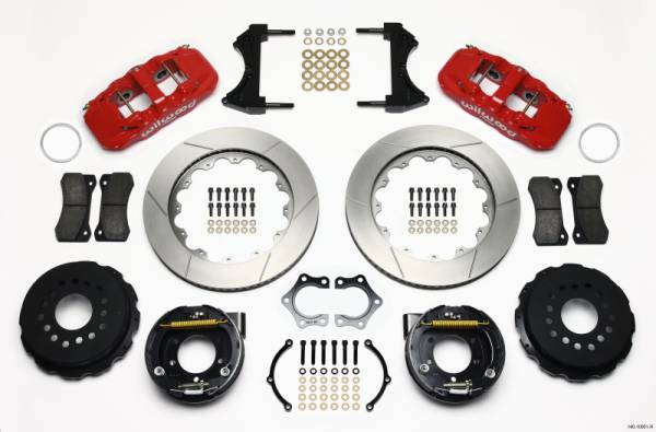 Wilwood - Wilwood AERO4 Rear P-Brake Kit 14.00in Red Mopar/Dana 2.36in Off w/Snap Ring Brng - 140-10951-R