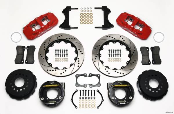 Wilwood - Wilwood AERO4 Rear P-Brake Kit 14.00in Drill Red 58-64 Olds/Pontiac Ends 2.81in Offset - 140-10953-DR