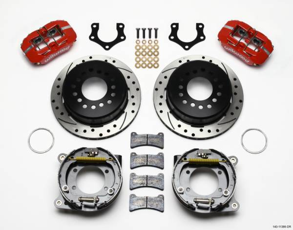 Wilwood - Wilwood Dynapro Low-Profile 11.00in P-Brake Kit Drill-Red Mopar/Dana 2.50in Off w/Snap Ring Brng - 140-11386-DR