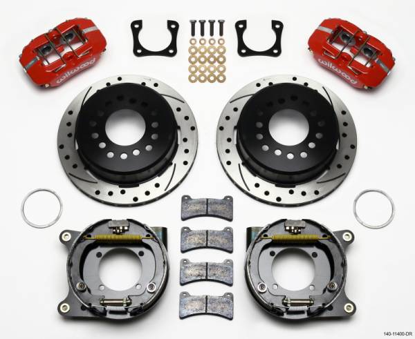 Wilwood - Wilwood Dynapro Low-Profile 11.00in P-Brake Kit Drill-Red Chevy 12 Bolt Spcl 2.81in Off Stag Mount - 140-11400-DR