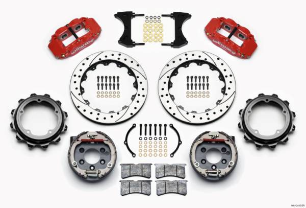 Wilwood - Wilwood Narrow Superlite 4R Rear P-Brk Kit 12.88in Drill Red Strange Eng Floater 3.49in Offset - 140-12435-DR