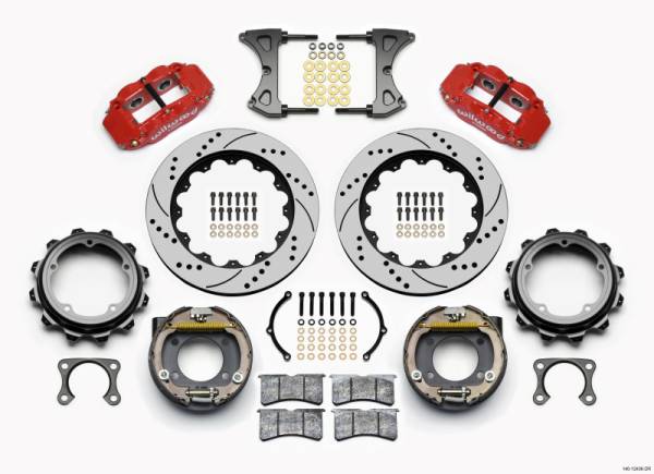 Wilwood - Wilwood Narrow Superlite 4R Rear P-Brk Kit 14.00in Drill Red Strange Eng Floater 3.49in Offset - 140-12436-DR