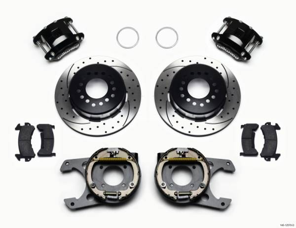 Wilwood - Wilwood D154 P/S Park Brake Kit Drilled 12 Bolt 2.75in offset Staggered Shock - 140-12570-D
