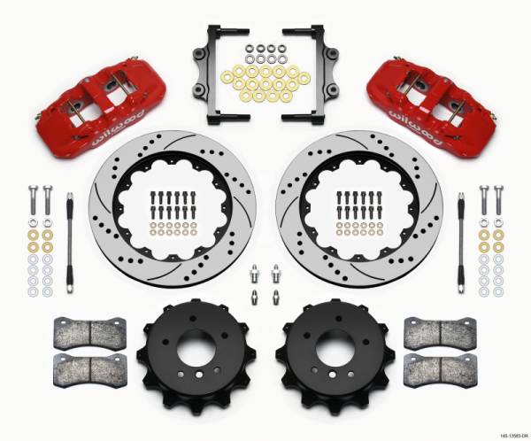 Wilwood - Wilwood AERO4 Rear Kit 14.00 Drilled Red 2007-2011 BMW E90 Series w/Lines - 140-13583-DR