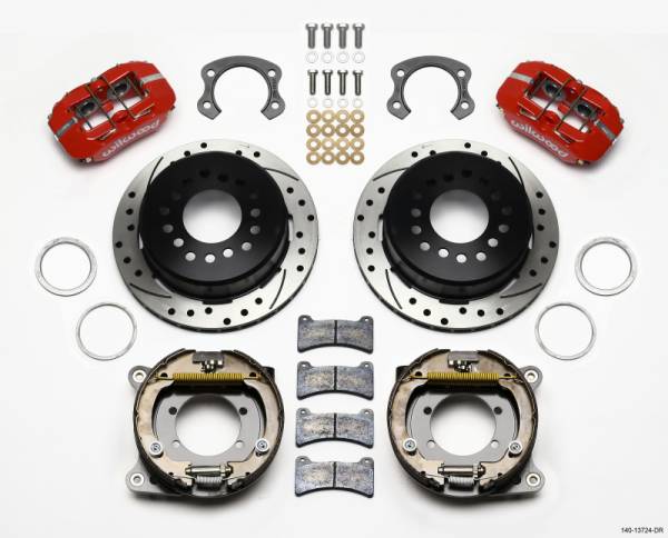 Wilwood - Wilwood Dynapro Low-Profile 11.00in P-Brake Kit Drill-Red Ford 8.8 Special w/2.50in Offset-5 Lug - 140-13724-DR