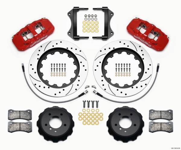 Wilwood - Wilwood AERO6 Front Hat Kit 15.00 Drilled Red 2007-2011 BMW E90 Series w/Lines - 140-13919-DR