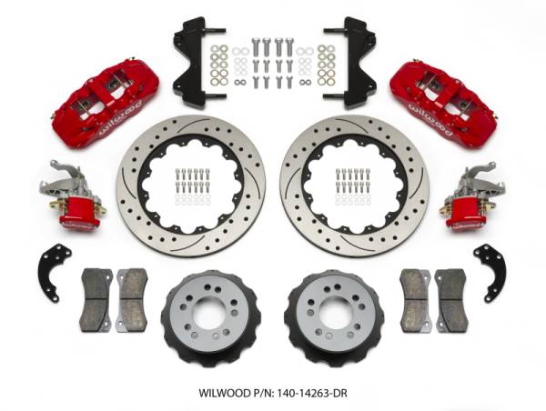 Wilwood - Wilwood AERO4 / MC4 Rear Kit 14.00 Drilled Red Currie Pro-Tour Unit Bearing Floater - 140-14263-DR
