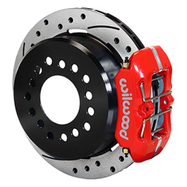 Wilwood - Wilwood Dynapro 12 Bolt Low-Pro Rear Kit w/ E-Brake 11in Drilled & slotted / 2.75-2.81in off - Red - 140-14400-DR
