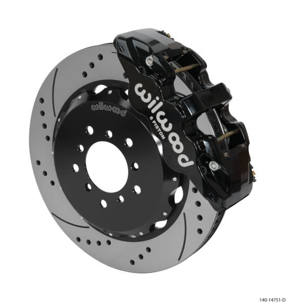 Wilwood - Wilwood AERO6 Front Hat Kit 14.00 Drilled Black 00-06 BMW M3 E46 w/Lines - 140-14751-D