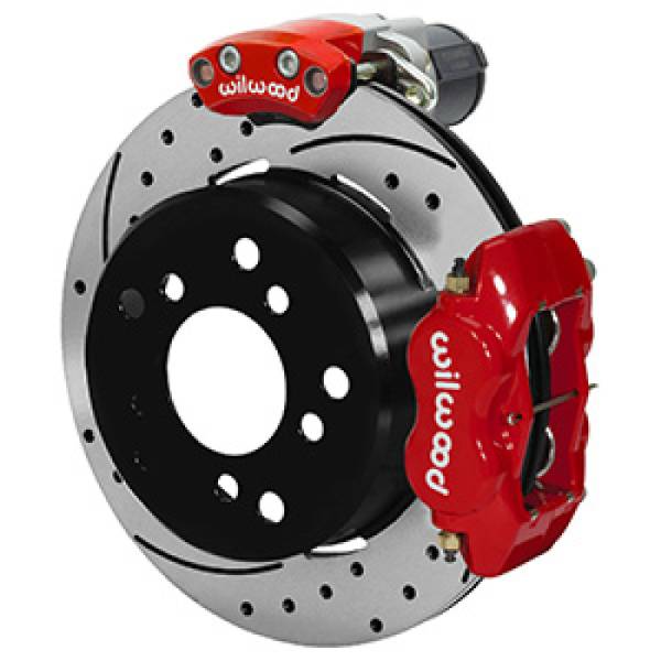 Wilwood - Wilwood Forged Dynalite Rear Electronic Parking Brake Kit - Red Powder Coat Caliper - D/S Rotor - 140-16134-DR
