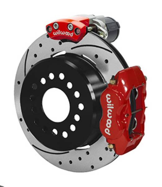 Wilwood - Wilwood Forged Dynalite Rear Electronic Parking Brake Kit - Red Powder Coat Caliper - SRP D/S Rotor - 140-16164-DR