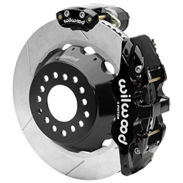 Wilwood - Wilwood AERO4 Big Brake Rear Electronic Parking Brake Kit - Black - Powder Coat Caliper - SLT Rotor - 140-16170