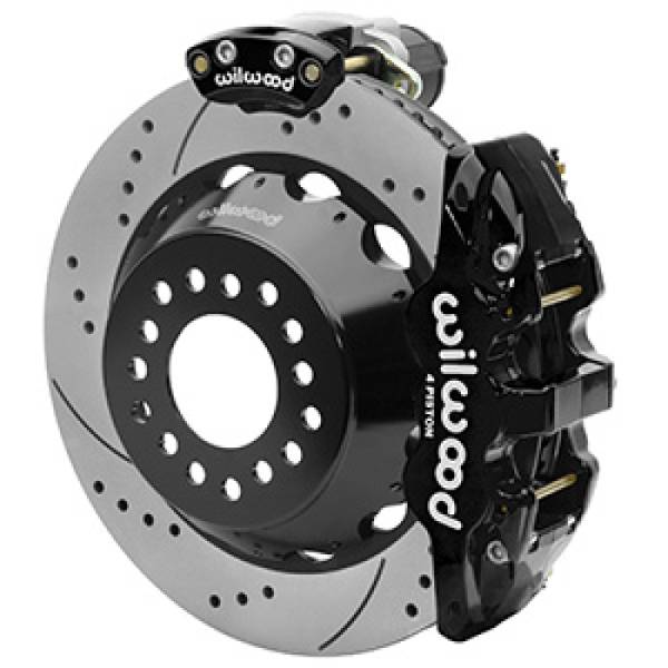 Wilwood - Wilwood AERO4 Big Brake Rear Electronic Parking Brake Kit - Black - Powder Coat Caliper - D/S Rotor - 140-16170-D