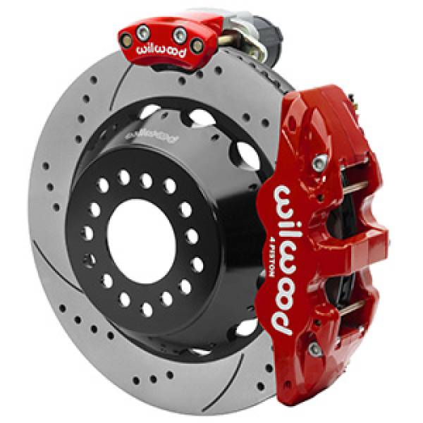 Wilwood - Wilwood AERO4 Big Brake Rear Electronic Parking Brake Kit - Red - Powder Coat Caliper - D/S Rotor - 140-16173-DR