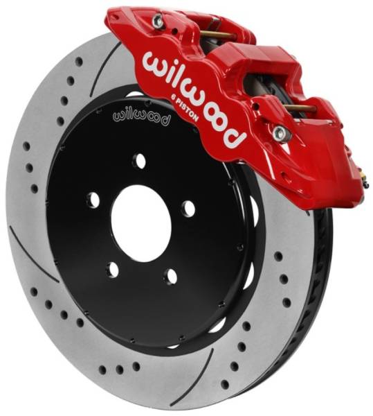Wilwood - Wilwood AERO6 Front Brake Kit 14.00 Drilled & Slotted 94-04 Ford Mustang Cobra Red w/Lines - 140-16403-DR