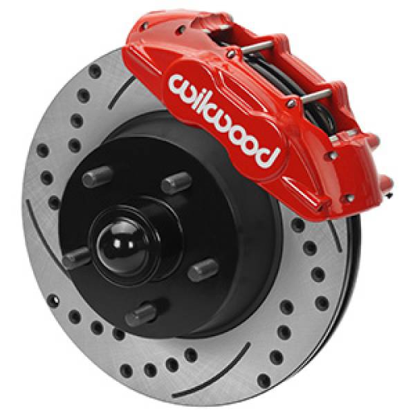 Wilwood - Wilwood 65-67 Ford Mustang D11 11.29 in. Brake Kit w/ Flex Lines - Drilled Rotors (Red) - 140-16801-DR