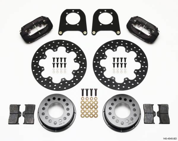 Wilwood - Wilwood Forged Dynalite Rear Drag Kit Drilled Rotor Chev 12 Bolt w/Clip Eliminator - 140-4545-BD