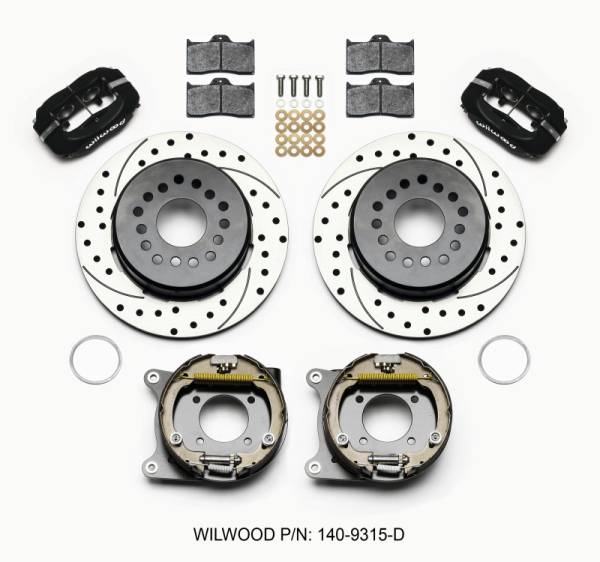 Wilwood - Wilwood Forged Dynalite P/S Park Brake Kit Drilled 12 Bolt 2.75in offset Staggered Shock - 140-9315-D
