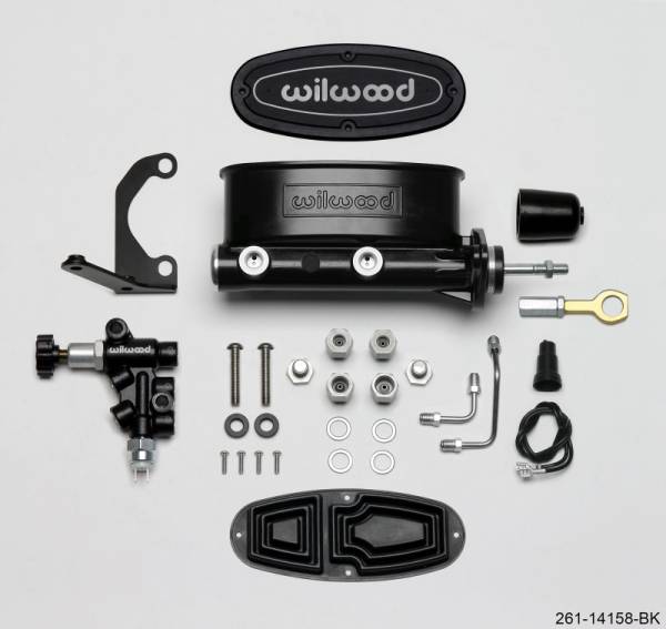Wilwood - Wilwood HV Tandem M/C Kit w L/H Bracket & Prop Valve - 15/16in Bore Black-W/Push. - Early Mustang - 261-14158-BK