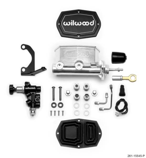 Wilwood - Wilwood Compact Tandem M/C - 1.12in Bore w/Bracket and Valve fits Mustang (Pushrod) - Ball Burnished - 261-15545-P
