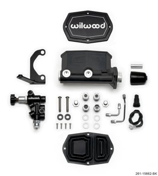 Wilwood - Wilwood Compact Tandem M/C - 1.12in Bore w/RH Bracket and Valve - Black - 261-15662-BK