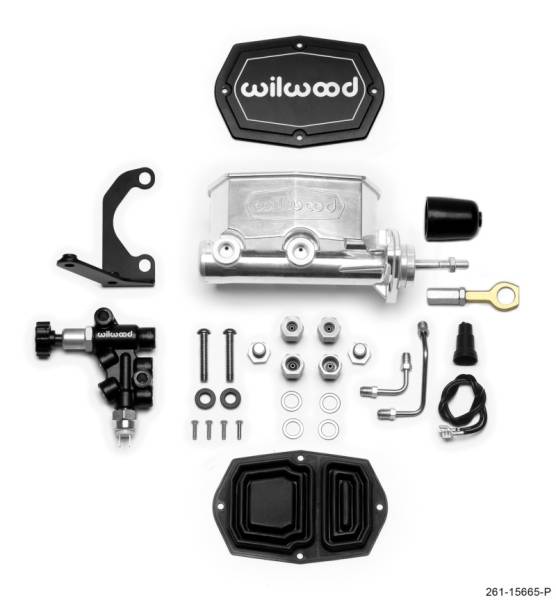 Wilwood - Wilwood Compact Tandem M/C - 1in Bore w/RH Bracket and Valve (Mustang Pushrod) - Ball Burnished - 261-15665-P