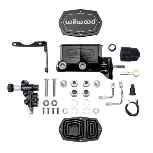 Wilwood - Wilwood Mopar Compact Tandem Master Cylinder Kit w/ Combination Valve & Pushrod 15/16in Bore - Black - 261-16796-BK