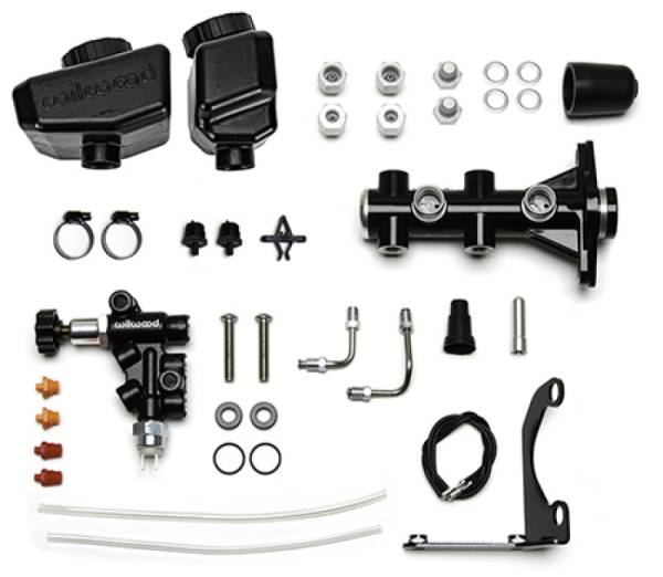 Wilwood - Wilwood Remote Tandem M/C Kit w/Brkt and Valve - 1.12in Bore Black - 261-16963-BK