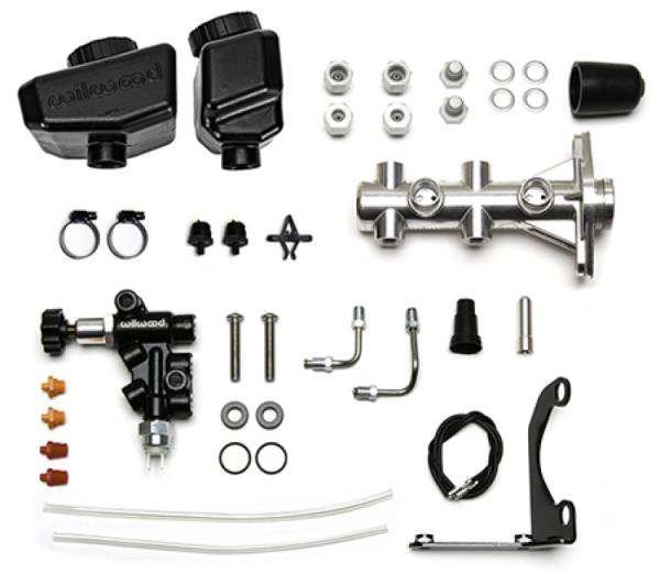 Wilwood - Wilwood Remote Tandem M/C Kit w/Brkt and Valve - 1.12in Bore Burnished - 261-16963-P