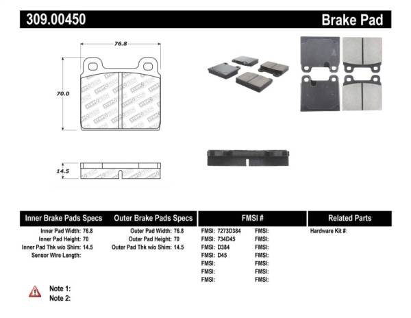 Stoptech - StopTech Performance 75-95 Alfa Romeo 2000 Spider/Graduate/Veloce Front Brake Pads - 309.00450