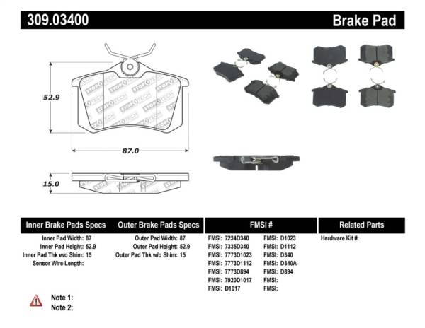 Stoptech - StopTech 02-08 Audi A4 Quattro / 2/99-02 Audi S4 / 93-10 VW Golf GL/GLS Performance Rear Brake Pads - 309.03400